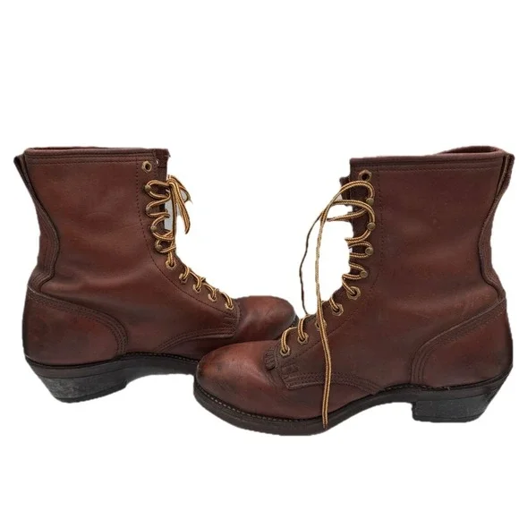 Vintage Wesco Lace-to-Toe Logger Boots Brown Bullhide Sierra Sole USA Made 8.5D - Picture 8 of 13